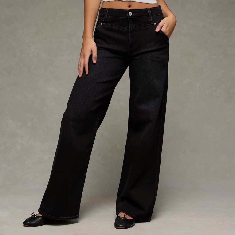 American Eagle | Super High Rise  Baggy Wide Leg Jeans Black Size 12 Short